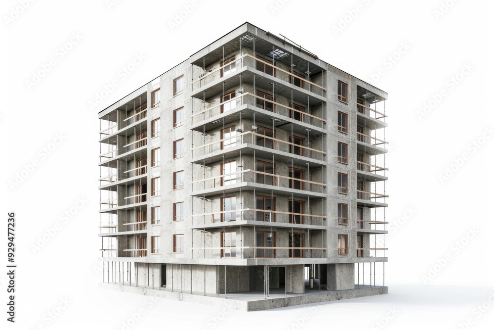 A modern high-rise building featuring multiple balconies on its rooftop, suitable for use in architecture or cityscape images A modern high-rise building featuring multiple balconies on its rooftop, suitable for use in architecture or cityscape images