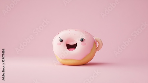 A cute donut character with a smiling face and pink frosting.