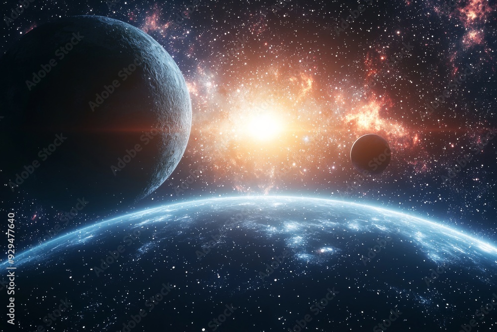 Obraz premium Space cosmic illustration with planets scene created with Generative AI