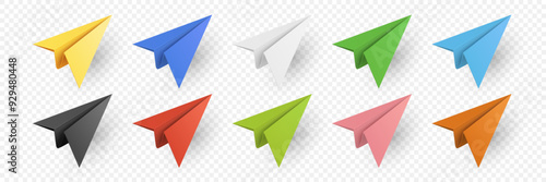 Vector Realistic Paper Airplanes Icon Set Closeup Isolated. Colorful Folded Paper Planes. Simple Paper Airplanes Design Template