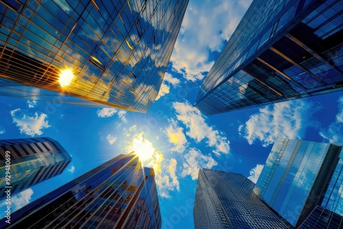 Skyward View of Glass Buildings in a City