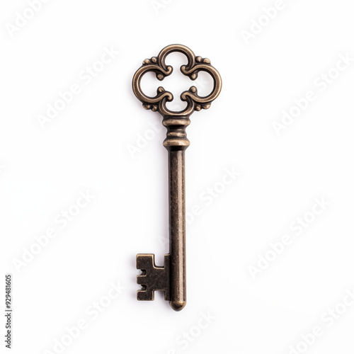 Vintage Ornate Key Isolated on White Background