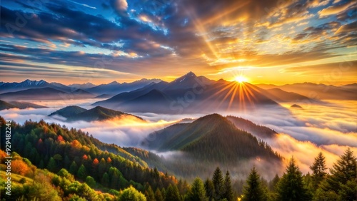 photography of a beautiful sunrise over a mountain range photo