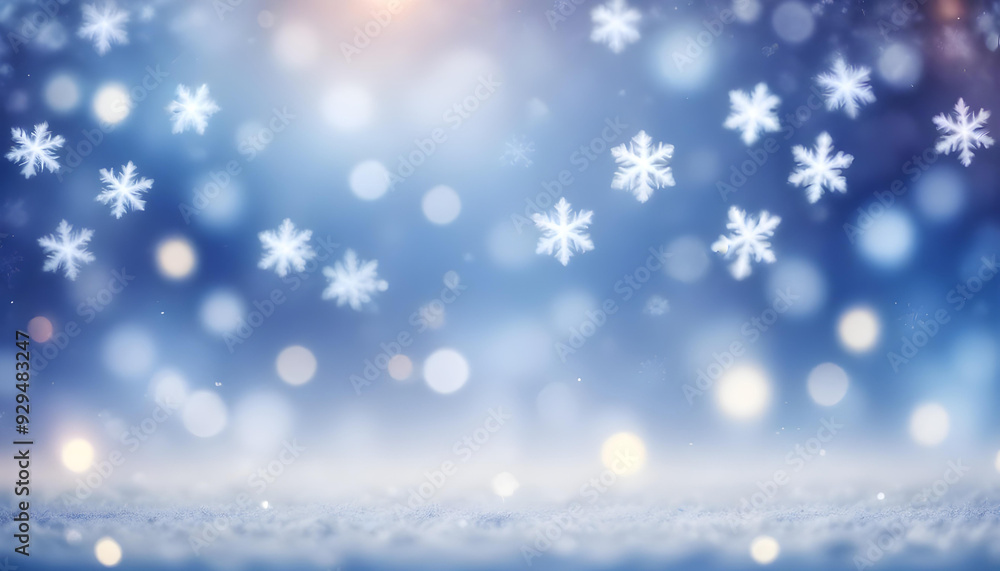 Naklejka premium Blurred winter background with falling snowflakes and bokeh lights 2