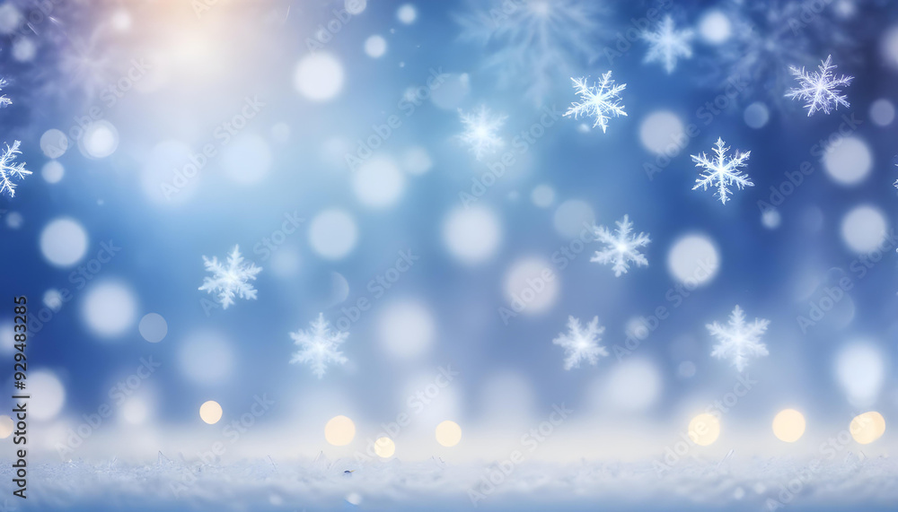 Naklejka premium Blurred winter background with falling snowflakes and bokeh lights 1