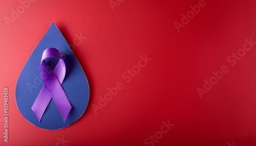 national itp immune thrombocytopenic purpura awareness month in september blood drop shape with purple ribbon on red background photo