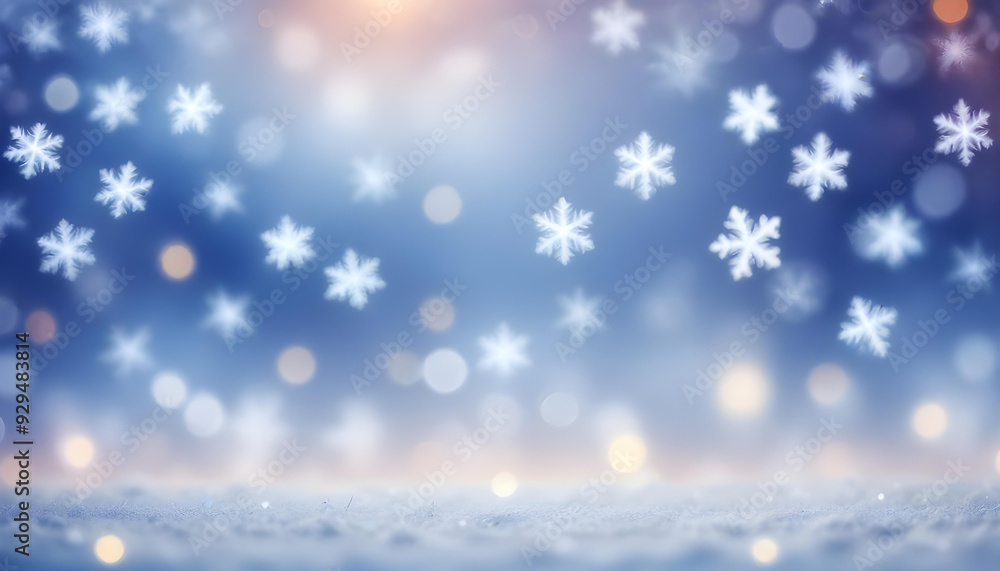 Naklejka premium Blurred winter background with falling snowflakes and bokeh lights 5