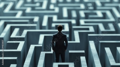 Abstract representation of a businessperson lost in a labyrinth of ethical decision paths, Business Ethics, ethical labyrinth