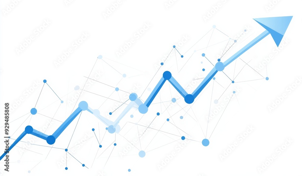 a blue arrow rising on a graph line, with a white background and large empty space on the side. Perfect for financial or business presentations. a blue arrow rising on a graph line, with a white background and large empty space on the side. Perfect for financial or business presentations.