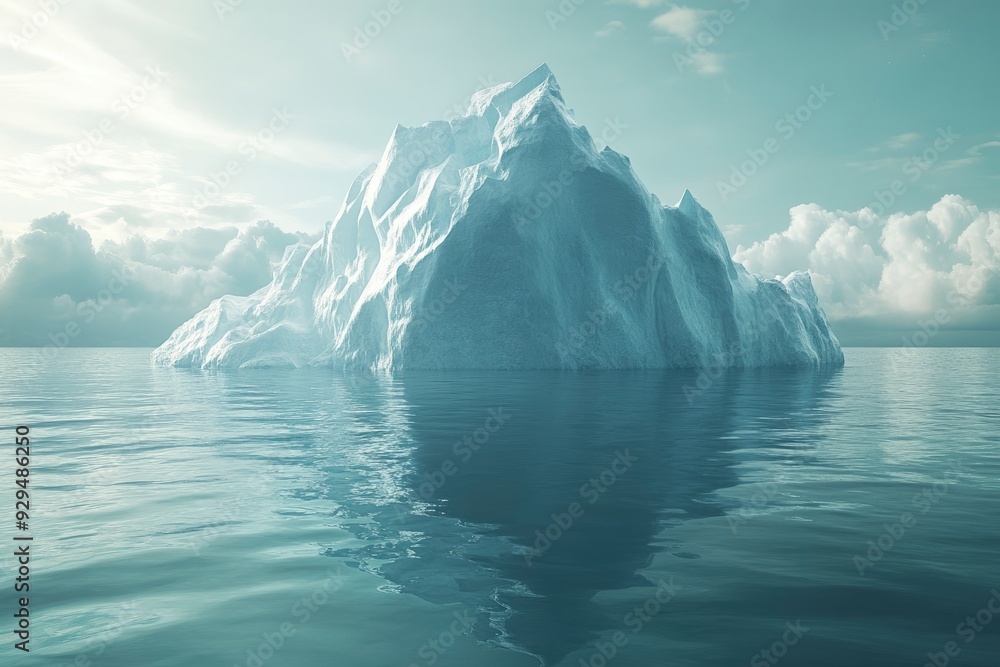 Fototapeta premium Iceberg - Underwater Risk - Global Warming Concept - 3d Rendering, ai