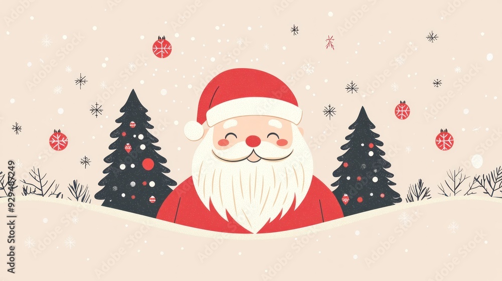A cartoon image of Santa Claus standing in front of a Christmas tree. A cartoon image of Santa Claus standing in front of a Christmas tree.