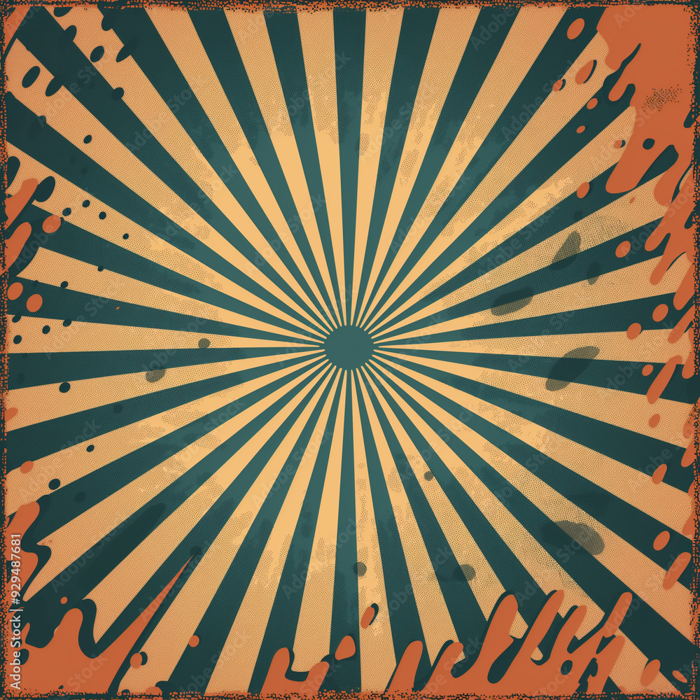 Obraz premium yellow brown and blue rays, explosion, bomb blast, gradient as background for comic book or vintage picture, generative AI