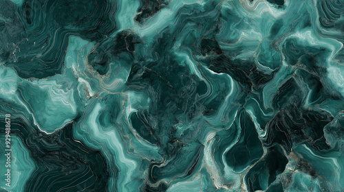 luxurious marble texture in emerald green and dark gray tones, with elegant veining patterns resembling flowing water