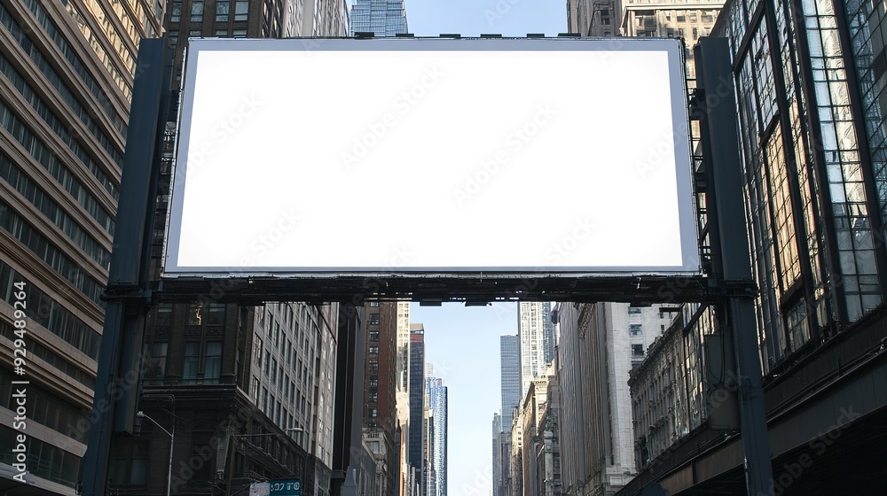 A large blank billboard in an urban setting with skyscrapers in the background A large blank billboard in an urban setting with skyscrapers in the background