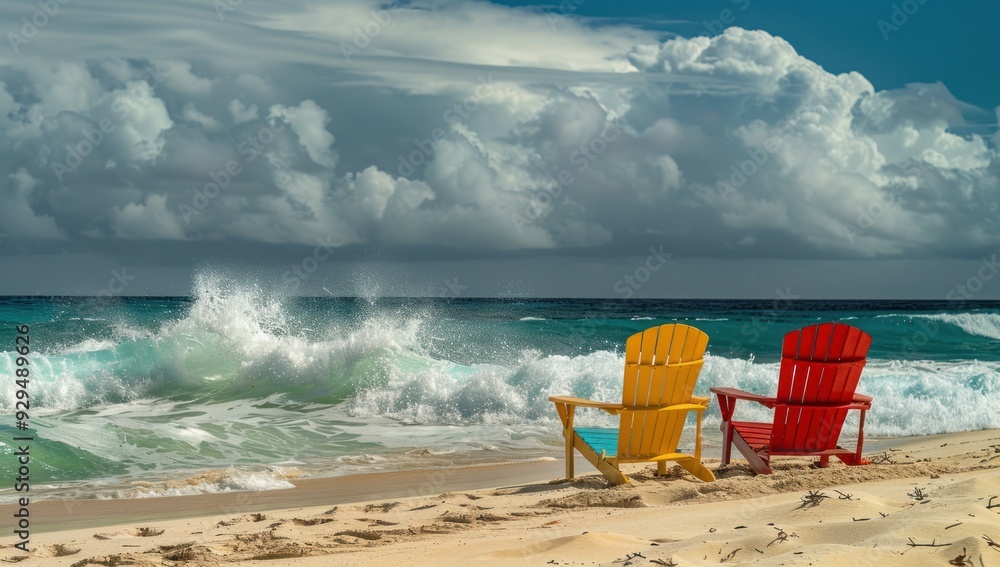 Two Chairs on a Beach Under a Cloudy Sky