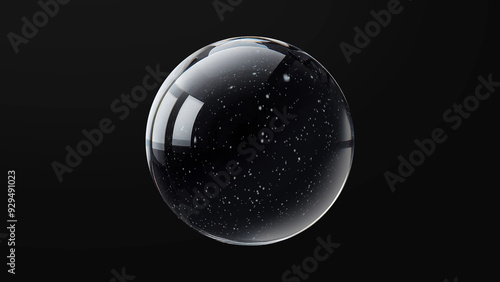 Clear glass ball, snow falling ball, crystal ball. On black background.