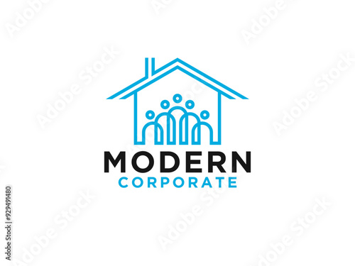 Family Home Logo. House Icon with People inside isolated on White Background.