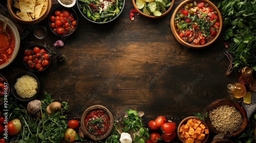 Rustic food flyer with images of homemade dishes, paired with natural textures, and a spacious area for copy. Rustic food flyer with images of homemade dishes, paired with natural textures, and a spacious area for copy.