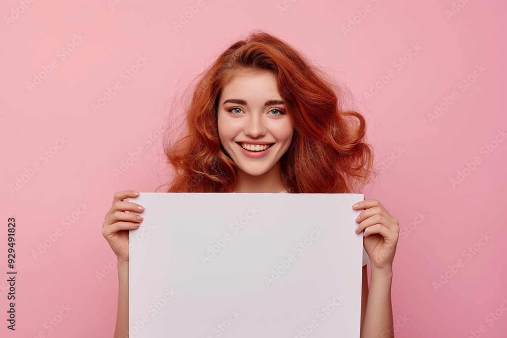 beautiful young woman on a pink background holding a white board with a place for an inscription. picture for advertising, woman encourages, advertises, generative AI beautiful young woman on a pink background holding a white board with a place for an inscription. picture for advertising, woman encourages, advertises, generative AI