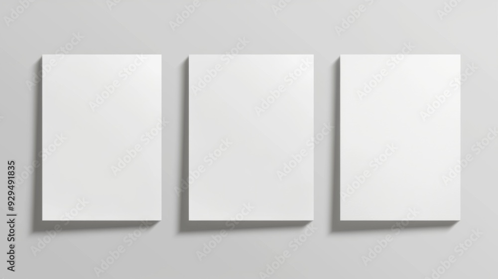Blank paper sheets mockup, picture canvas, and wall displays isolated on a gray background. Blank paper sheets mockup, picture canvas, and wall displays isolated on a gray background.