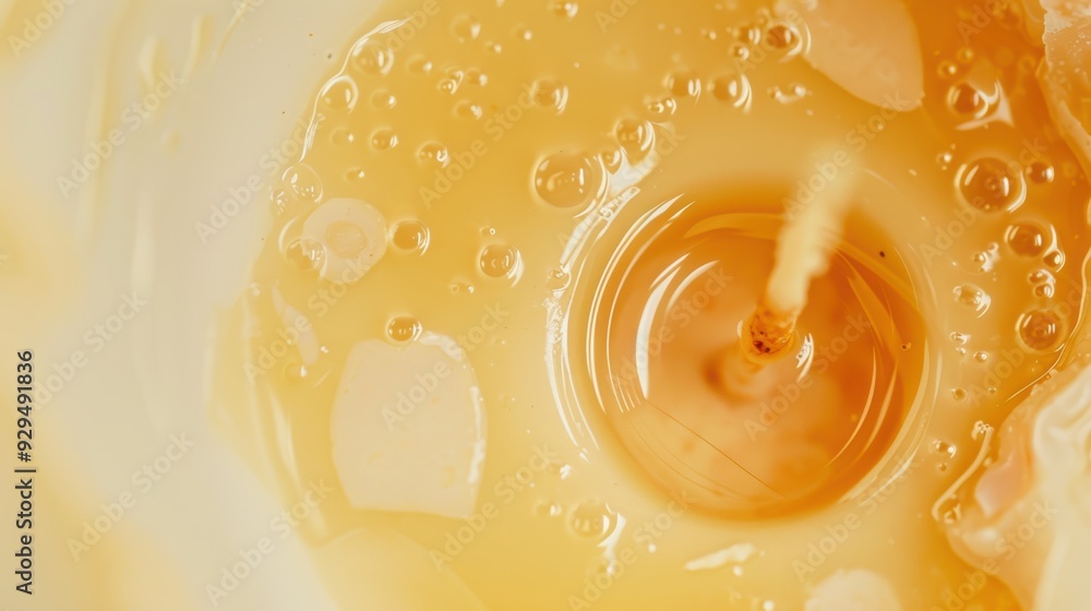 Captivating close-up of golden honey flowing gently, forming bubbles against a blurred background. Perfect for food, health, and organic concepts Captivating close-up of golden honey flowing gently, forming bubbles against a blurred background. Perfect for food, health, and organic concepts