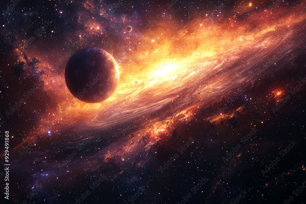 Space cosmic illustration with planets scene created with Generative AI Space cosmic illustration with planets scene created with Generative AI