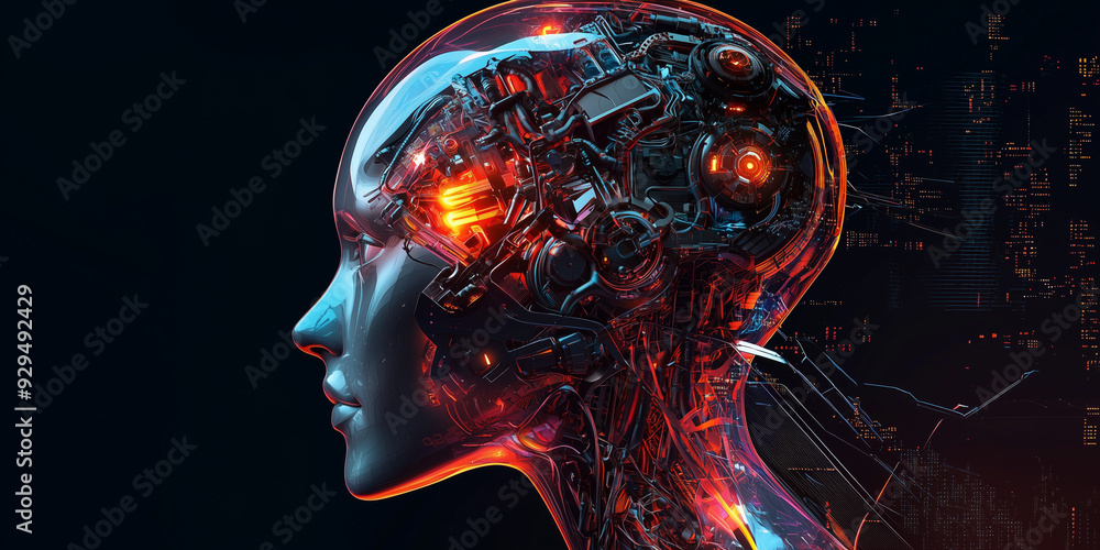 futuristic image of a humanoid robot in profile, showing off complex mechanical and electronic components. futuristic image of a humanoid robot in profile, showing off complex mechanical and electronic components.