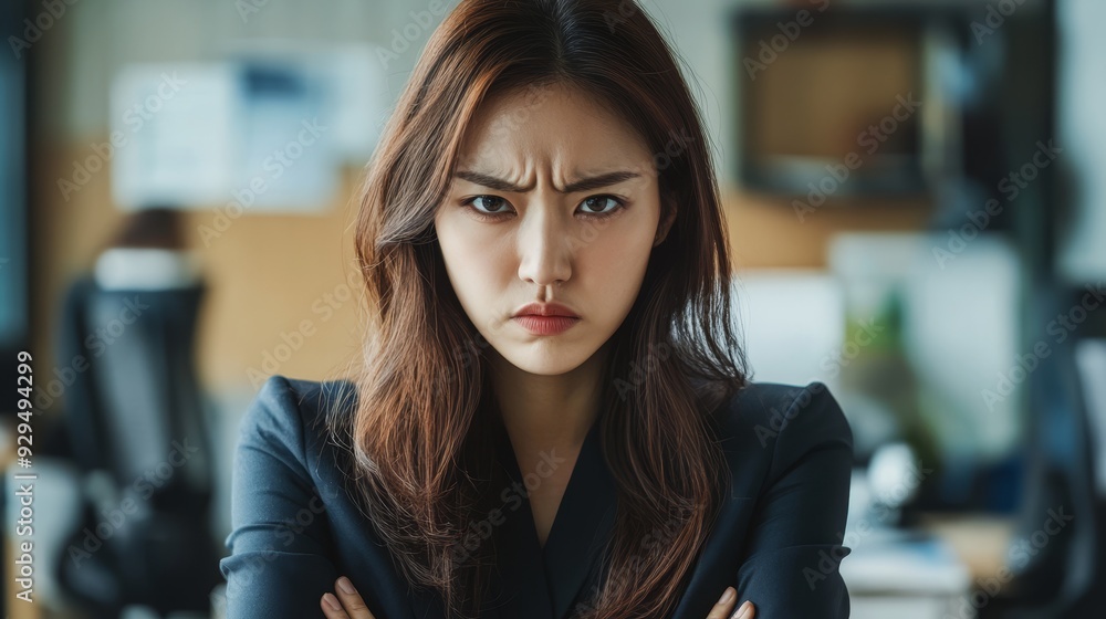 Angry Korean business woman in office Angry Korean business woman in office