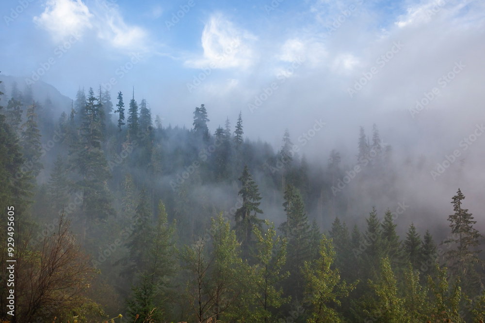 Beautiful landscape of mountains in fog. Oregon, USA Beautiful landscape of mountains in fog. Oregon, USA