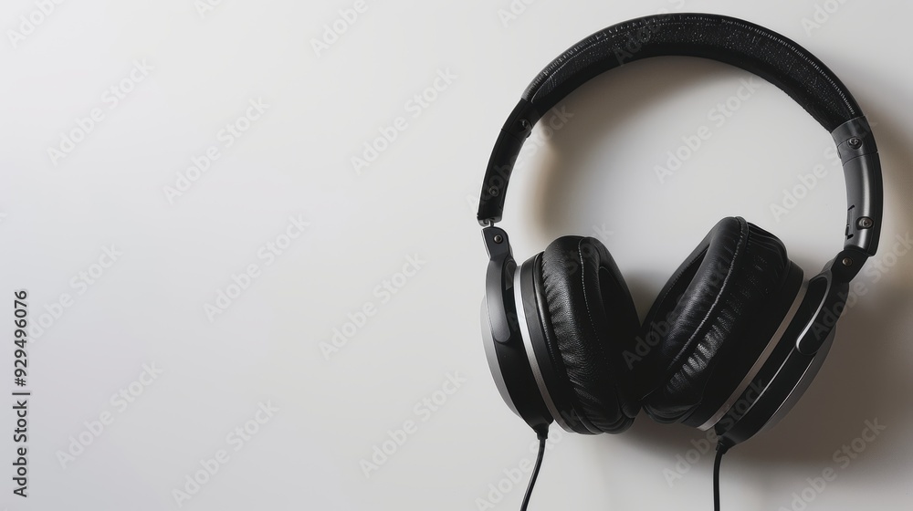 Sleek black headphones on white background embody modern audio tech, perfect for music lovers and studio pros. Captures essence of personal listening in a minimalist style Sleek black headphones on white background embody modern audio tech, perfect for music lovers and studio pros. Captures essence of personal listening in a minimalist style