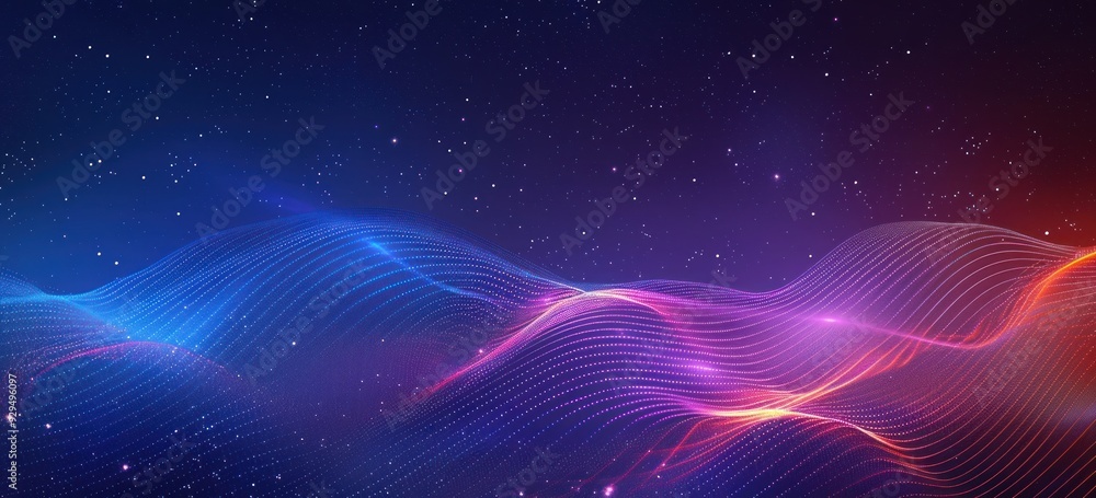 Fototapeta premium Abstract Wavy Lines on Night Sky Background