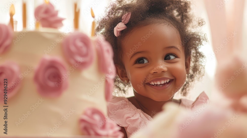 Excited black girl and birthday cake. Birthday celebration Excited black girl and birthday cake. Birthday celebration