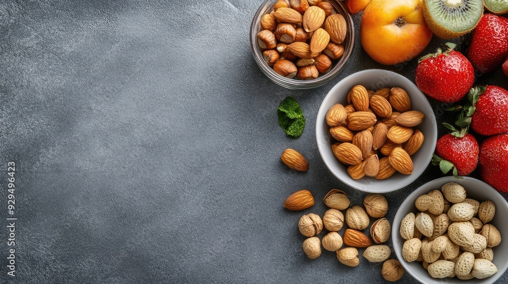 A meal plan template with healthy snacks like nuts and fruits arranged around it, with ample space for text. A meal plan template with healthy snacks like nuts and fruits arranged around it, with ample space for text.