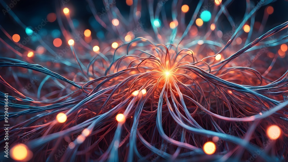 A colorful, abstract image of wires and lights A colorful, abstract image of wires and lights