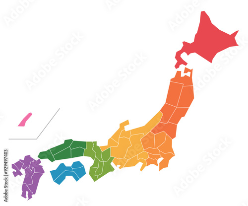 県ごとに分解できる日本地図のイラスト。