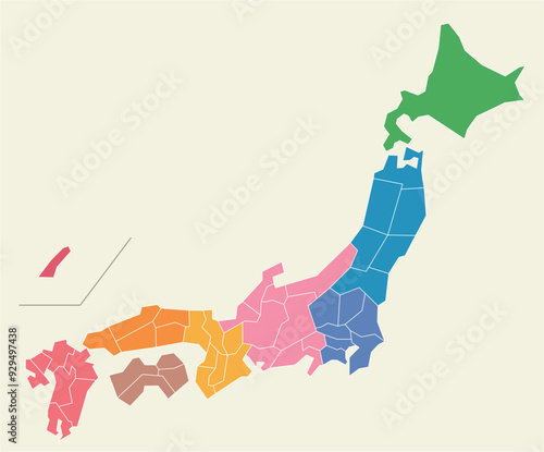 県ごとに分解できる日本地図のイラスト。