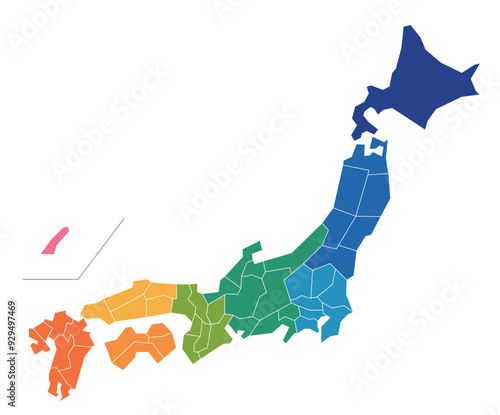 県ごとに分解できる日本地図のイラスト。