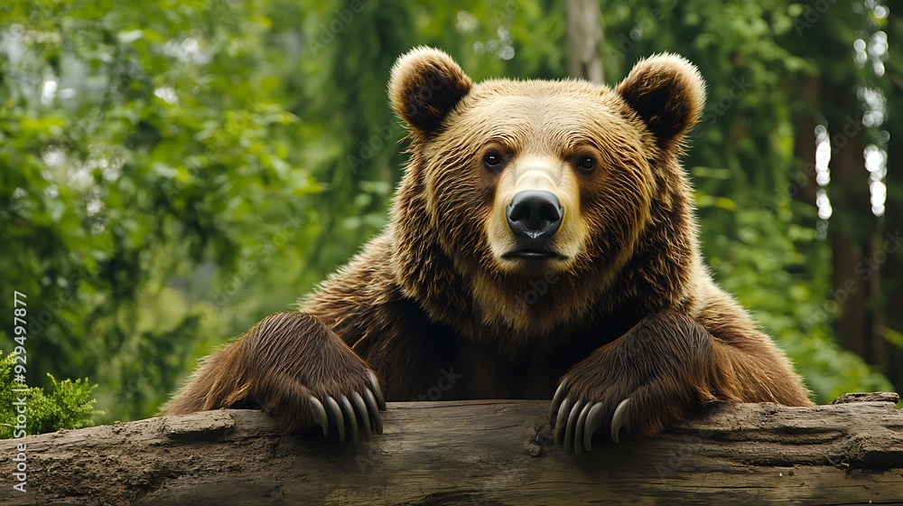 Fototapeta premium A Grizzly Bear Standing on a Log