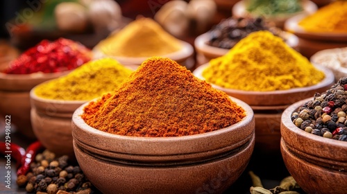 Spice markets, vibrant aromas, dynamic flavors, global ingredients