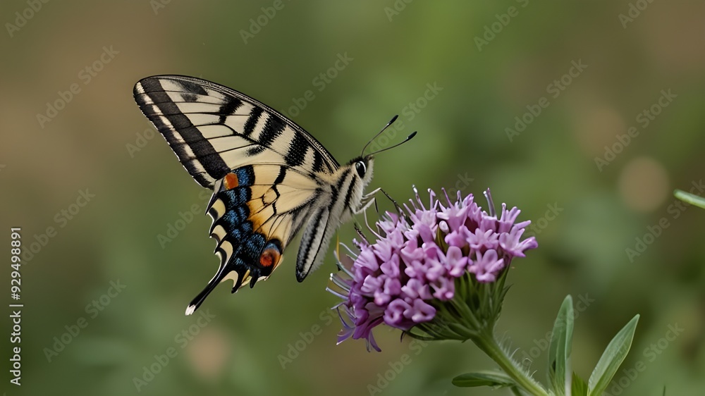 Scarce Swallowtail - Iphiclides podalirius, beautiful colored swallowtail from European meadows and bushes, Zlin, Czech Republic. Generative AI Scarce Swallowtail - Iphiclides podalirius, beautiful colored swallowtail from European meadows and bushes, Zlin, Czech Republic. Generative AI