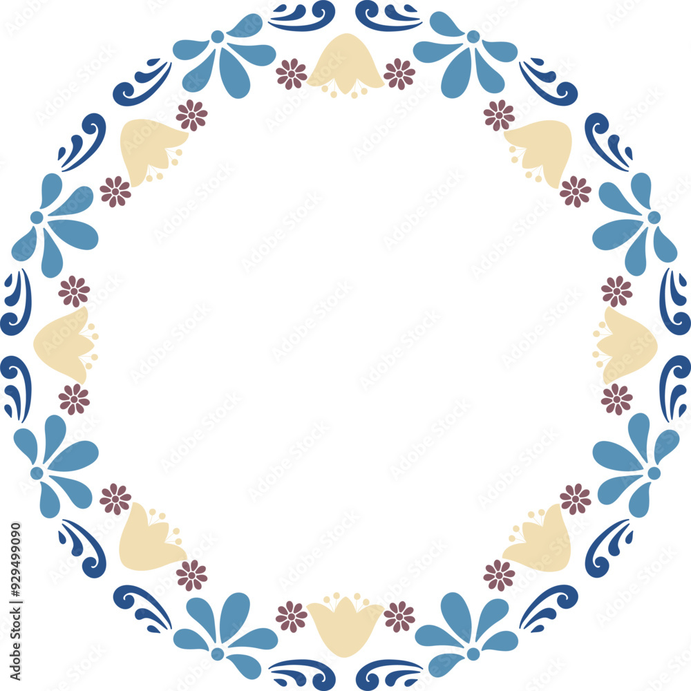 Scandinavian bellflowers motifs round frame border Scandinavian bellflowers motifs round frame border