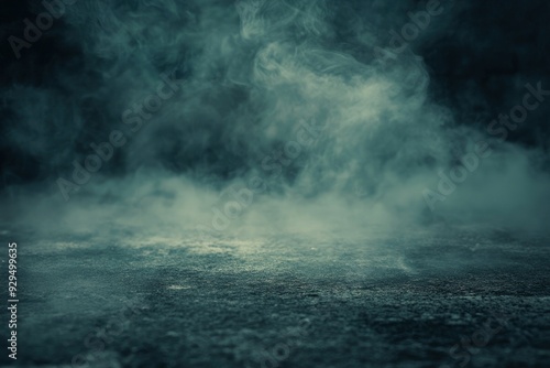 Smoke On Cement Floor With Defocused Fog In Halloween Abstract Background , ai