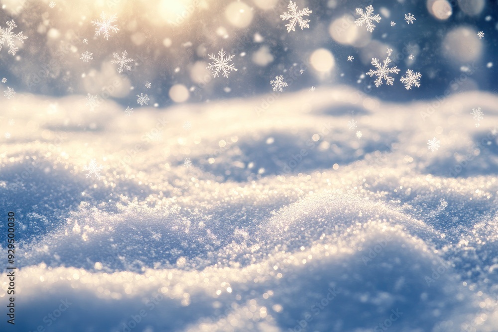 Snowflakes On Snow - Christmas And Winter Background - Natural Snowdrift Close Up With Abstract Light , ai Snowflakes On Snow - Christmas And Winter Background - Natural Snowdrift Close Up With Abstract Light , ai
