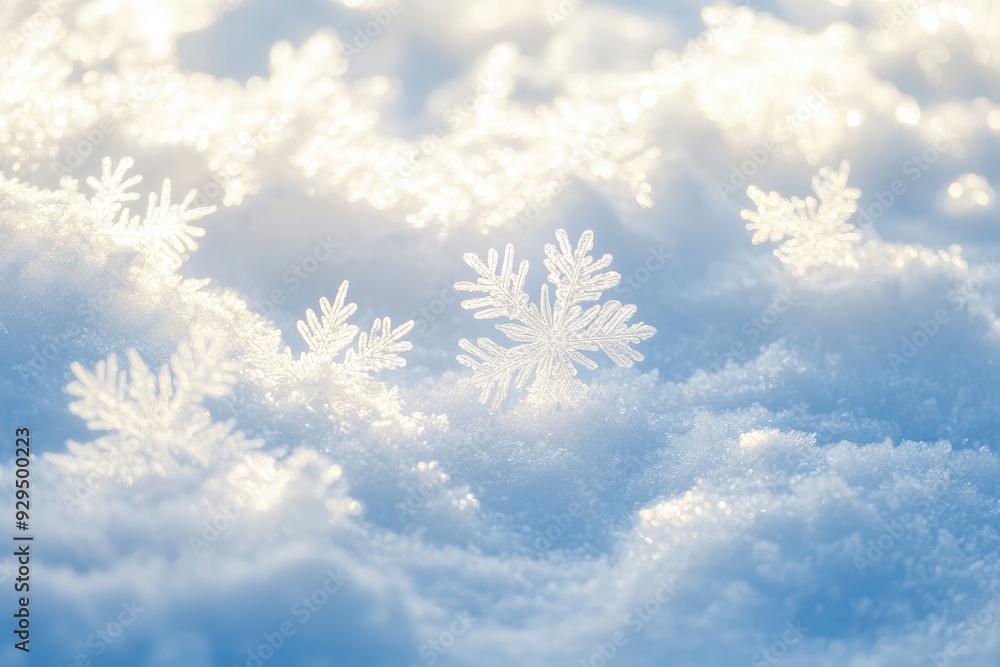 Snowflakes On Snow - Christmas And Winter Background - Natural Snowdrift Close Up With Abstract Light , ai Snowflakes On Snow - Christmas And Winter Background - Natural Snowdrift Close Up With Abstract Light , ai