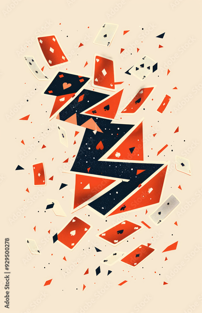 Playing cards dancing in the air, orange and blake color Playing cards dancing in the air, orange and blake color