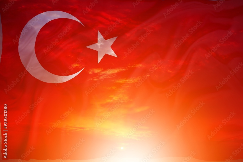 Obraz premium turkish flag on sunset background on clouds