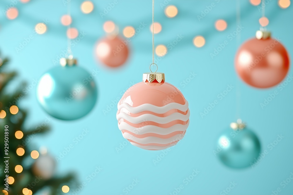 A close-up of elegant Christmas ornaments in soft pastel colors, featuring a combination of blush pink and mint blue baubles. A close-up of elegant Christmas ornaments in soft pastel colors, featuring a combination of blush pink and mint blue baubles.