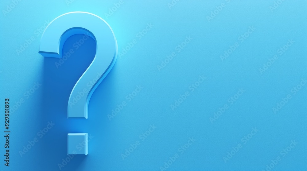 Question mark on blue wall background, banner, copy space Question mark on blue wall background, banner, copy space
