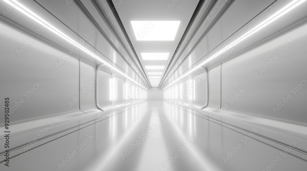Empty futuristic 3D room with white background, abstract space technology tunnel, and modern neon lighting. Empty futuristic 3D room with white background, abstract space technology tunnel, and modern neon lighting.