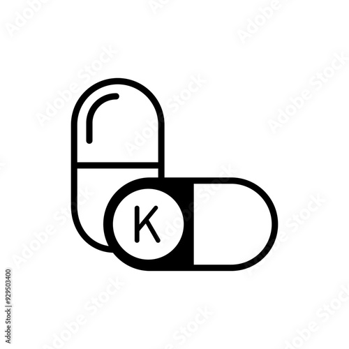 Free Download Vitamin K pill icon. Black and white capsule. Minimalist vector symbol. Healthcare concept. - GFXLoad